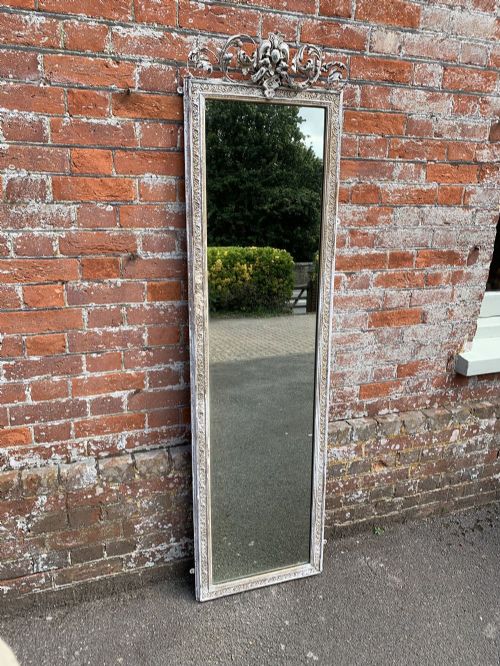 A Fabulous Antique 19th Century French Carved Wood & Gesso Distressed Painted Pier Mirror.
