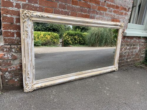A Stunning Large Antique French 19th Century Carved Wood & Gesso Distressed Painted Louis Philippe Mirror.
