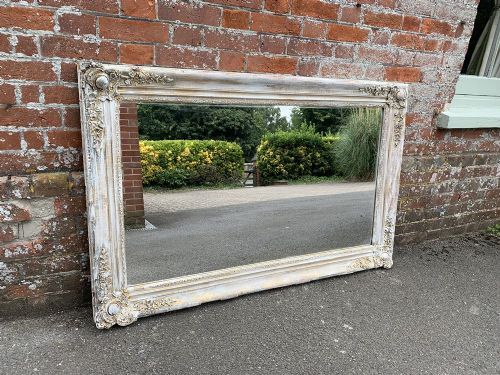 A Fabulous Large Antique 19th Century Carved Wood & Gesso Distressed Painted Louis Philippe Mirror.
