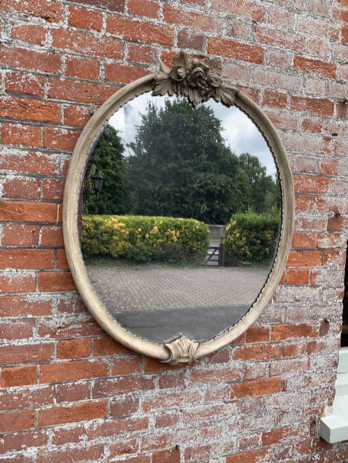 A Superb Good Size Antique 19th Century French Carved Wood Painted Oval Mirror.