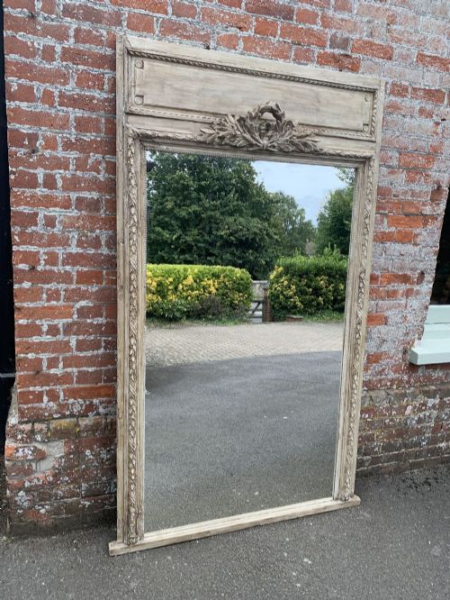 An Exceptional Large Antique 19th Century French Carved Wood and Gesso Distressed Painted Mirror.