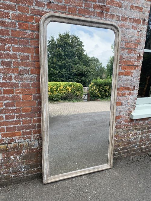 An Exceptional Large Antique French 19th Century Carved Wood & Gesso Arched Top Painted Mirror.