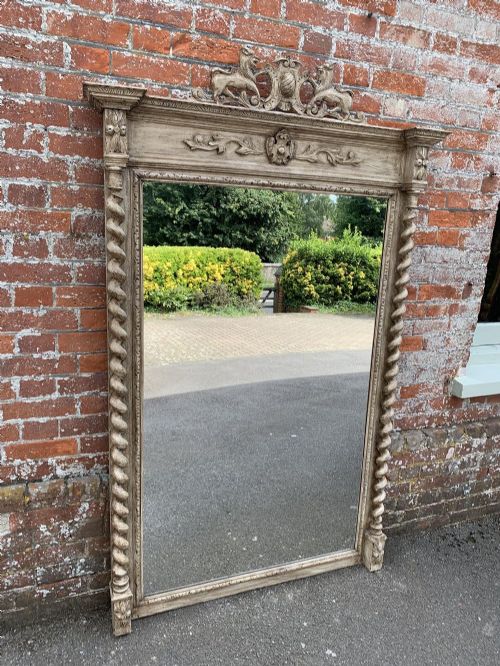 A Fabulous Large Antique 19th Century Carved Wood Painted Twist Framed Mirror.