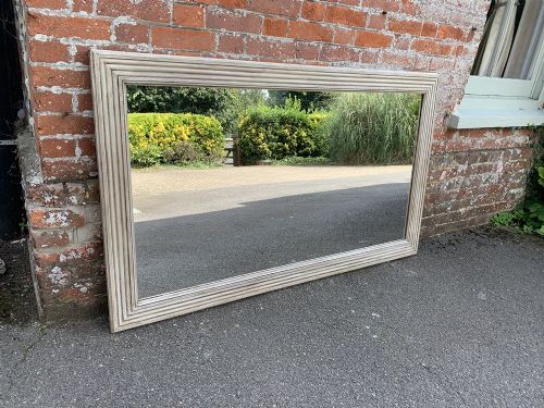 A Fabulous Large Antique 19th Century French Carved Wood Painted Plain Ribbed Mirror.