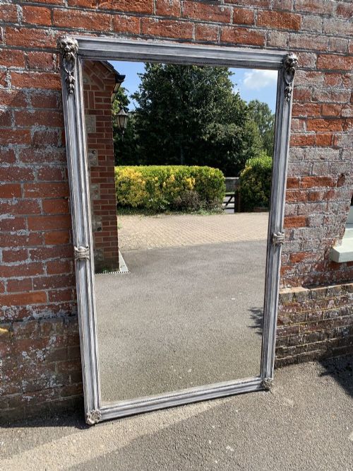 A Wonderful Large Highly Decorative Antique 19th Century French Carved Wood and Gesso Distressed Painted Mirror.
