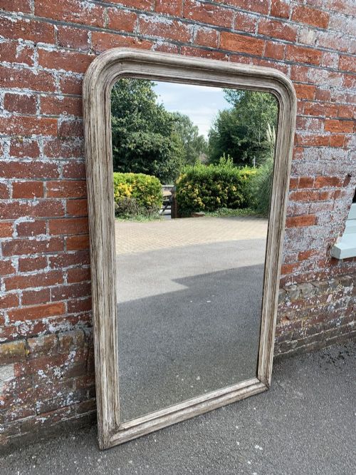A Stunning Large Antique French 19th Century Carved Wood & Gesso Arched Top Distressed Painted Louis Philippe Mirror.