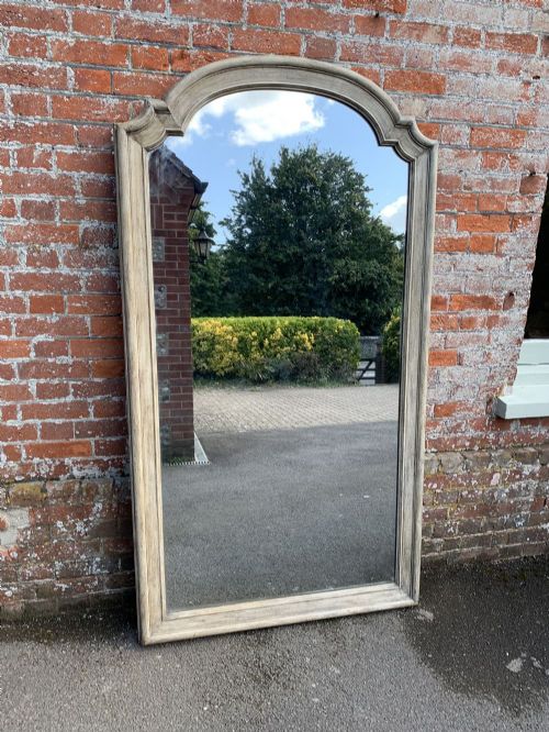 A Fabulous Large Antique French 19th Century Carved Wood Painted Shaped Top Mirror.