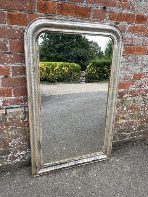 A Stunning Highly Useful Size Antique French 19th Century Carved Wood and Gesso Original Silvered Etched Framed Arched Top Mirror.