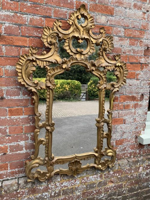 A Spectacular Antique Italian 19th Century Carved Wood Original Gilt Ornate Cushion Mirror.