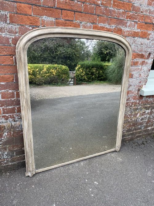 A Wonderful Antique 19th Century English Carved Wood & Gesso Arched Top Painted Overmantle Mirror.