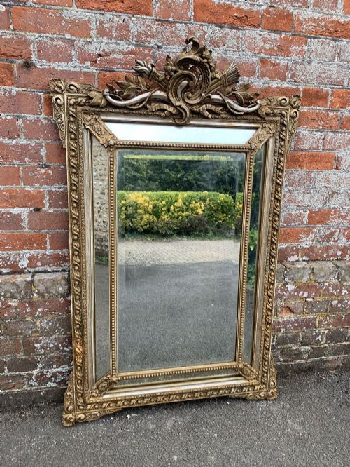 A Fabulous Antique French 19th Century Carved Wood & Gesso Original Silver/gilt Cushion Mirror.