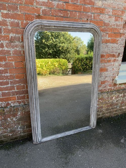 A Stunning Large Antique 19th Century French Carved Wood and Gesso  Painted Ribbed Arched Top Mirror.