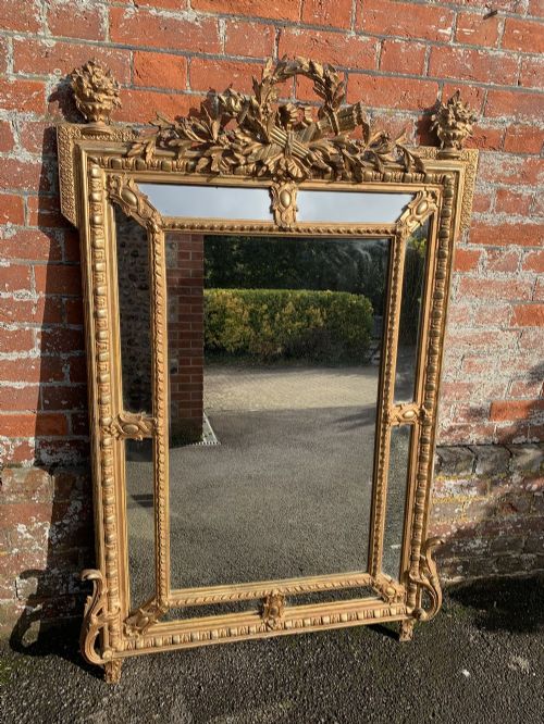 A Spectacular Large Antique French 19th Century Carved Wood & Gesso Original Gilt Cushion Mirror.