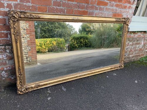 An Exceptional Large Antique French 19th Century Carved Wood & Gesso Original Gilt Etched Framed Mirror.