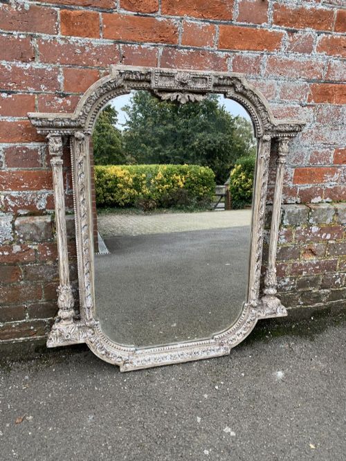 A Wonderful Useful Size Antique 19th Century French Carved Wood & Gesso Shaped Painted Mirror,