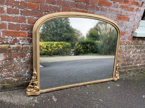 A Superb Useful Size Antique 19th Century English Carved Wood and Gesso Original Gilt Overmantal Mirror.