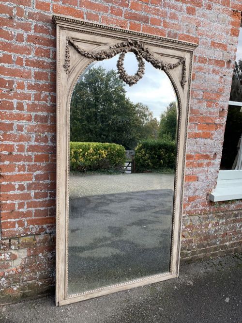A Spectacular Large Antique French 19th Century Painted Carved Wood & Gesso Arched Mirror.