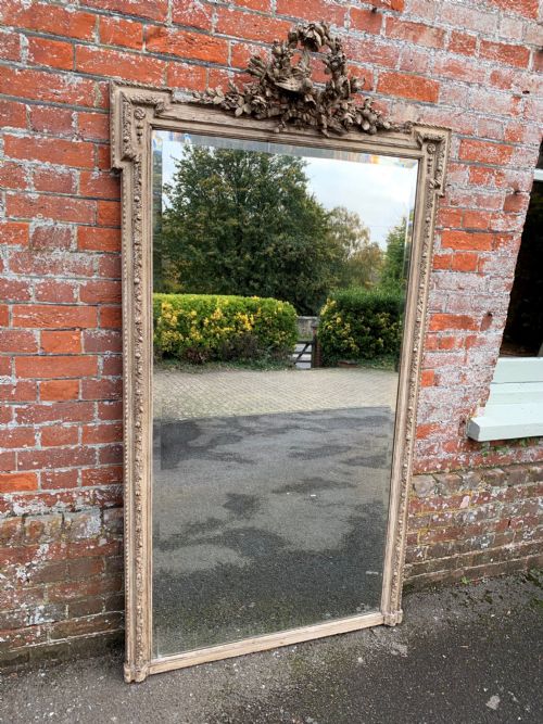 A Fabulous Large Antique French 19th Century Carved Wood & Gesso Painted Mirror.