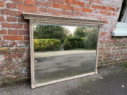 A Delightful Good Size Antique 19th Century English Carved Wood & Gesso Painted Overmantle Mirror.