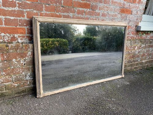 A Highly Useful Size Antique 19th Century English Carved Wood & Gesso Painted Plain Overmantle Mirror.