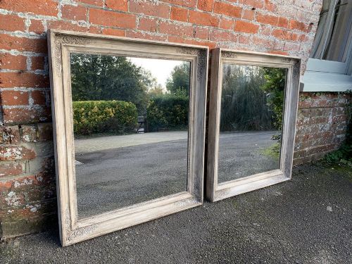 An Exceptional Pair of Antique 19th Century French Carved Wood & Gesso Painted Louis Philippe Mirrors.