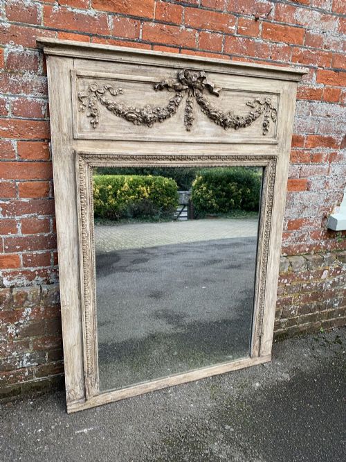 A Wonderful Large Antique 19th Century French Carved Wood & Gesso Painted Distressed Trumeau Mirror.