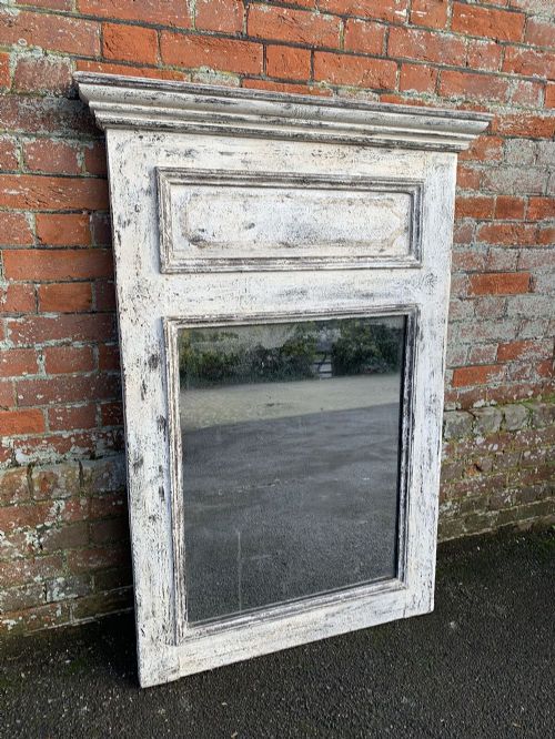 A  Spectacular Antique 19th Century French Carved Wood Distressed Painted Mirror.