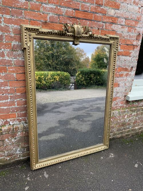 A Stunning Large Antique French 19th Century Carved Wood & Gesso Original Gilt Shaped Top Mirror.