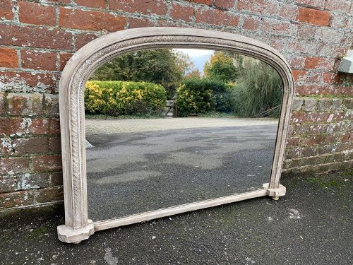 A Highly Useful Antique English 19th Century Carved Wood Painted Plain Arched Overmantle Mirror.
