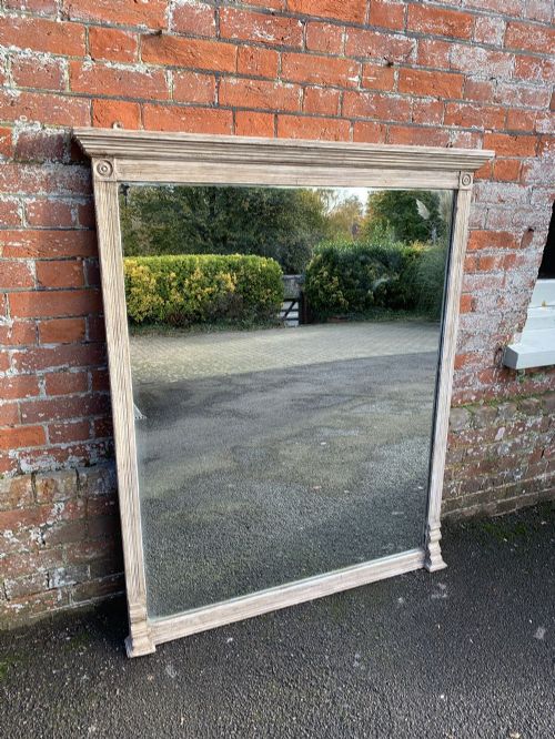 A Superb Large Antique English 19th Century Carved Wood Painted Plain Overmantle Mirror.