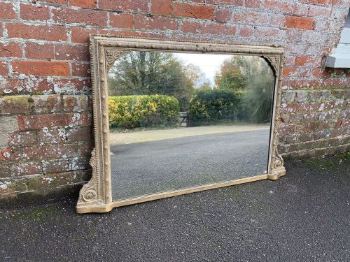A Fabulous Useful Size Antique 19th Century English Carved Wood & Gesso Carved Wood & Gesso Original Gilt Overmantle Mirror.