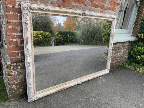 A Spectacular Large Antique French 19th Century Carved Wood & Gesso Original Gilt Distressed Painted Louis Philippe Mirror.