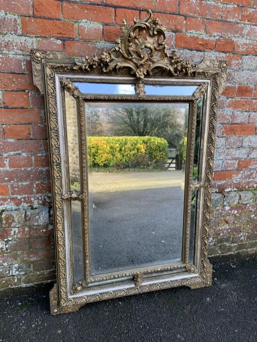 A Fabulous Good Size Antique French 19th Century Carved Wood & Gesso Original Silver/gilt Cushion Mirror.