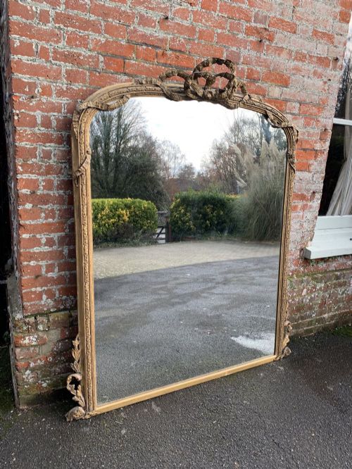 A Spectacular Large Antique English 19th Century Carved Wood & Gesso Orignal Gilt Arched Top Overmantle Mirror.