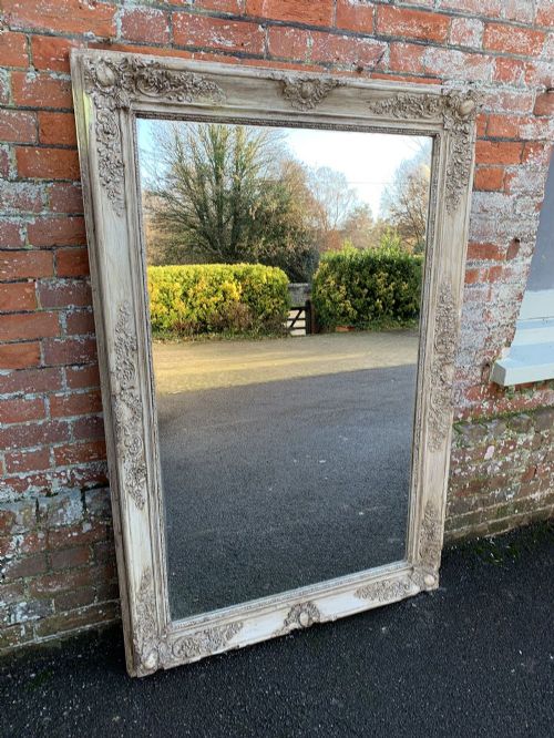 A Wonderful Large Antique French 19th Century Carved Wood and Gesso Distressed Painted Louis Philippe Mirror.