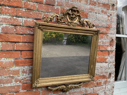 A Delightful Good Size Antique French 19th Century Carved Wood & Gesso Original Gilt Ribbed Framed Mirror.