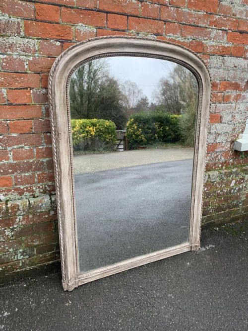 A Wonderful Large Antique French 19th Century Carved Wood & Gesso Arched Top  Painted Rope Twist Framed Mirror,
