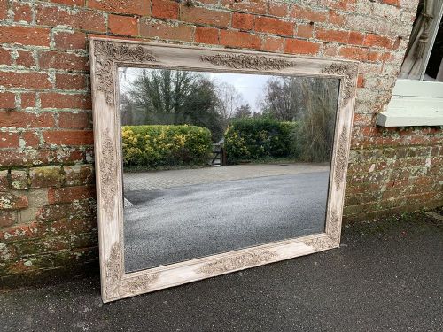 A Superb Large Antique French 19th Century Carved Wood and Gesso Painted Louis Philippe Mirror.