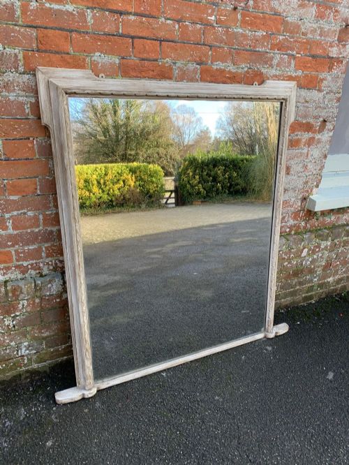 A Superb Large Antique English 19th Century Carved Wood and Gesso Painted Plain Overmantle Mirror.