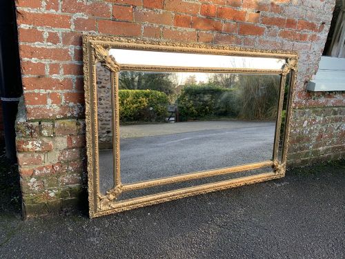 A Spectacular Large Antique French 19th Century Carved Wood & Gesso Original Gilt Cushion Mirror.