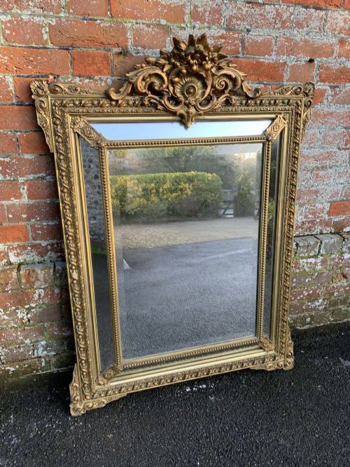 A Delightful Good Size Antique French 19th Century Carved Wood & Gesso Original Gilt Cushion Mirror.