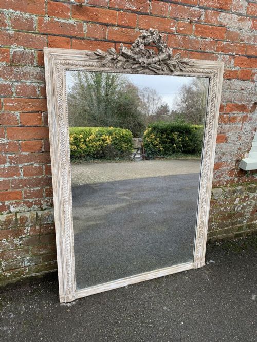 A Superb Large Antique French 19th Century Carved Wood & Gesso Painted Mirror.