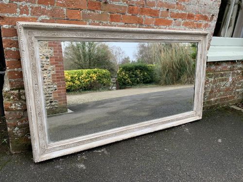 A Fabulous Large Antique French 19th Century Carved Wood & Gesso Painted Bistro Mirror.