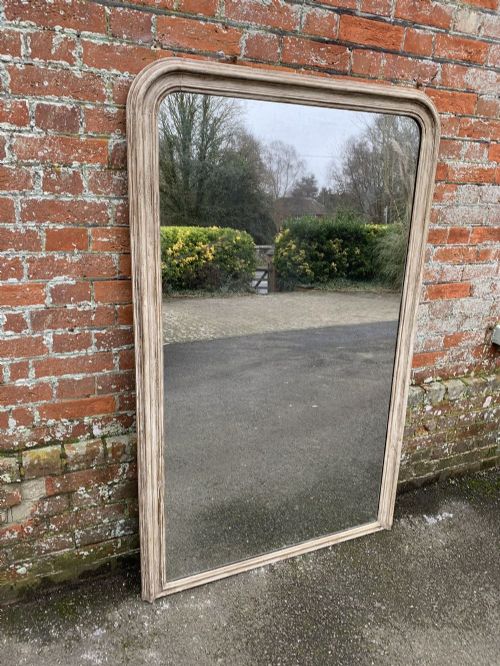A Fabulous Large Antique French 19th Century Carved Wood and Gesso Arched Top Painted Mirror.