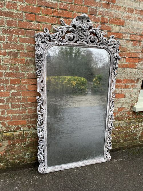A Superb Large Antique French 19th Century Carved Wood Painted Ornate Framed Mirror.