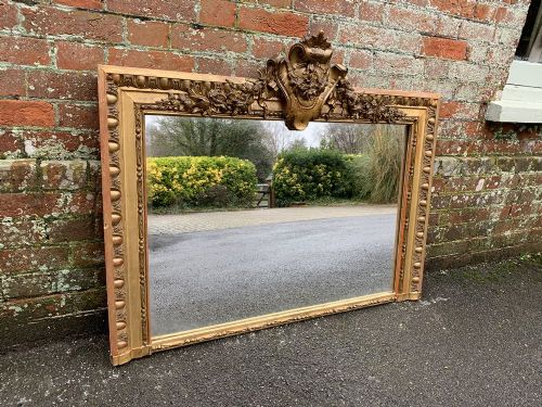 A Fabulous Highly Useful Size Antique French 19th Century Carved Wood and Gesso Original Gilt Overmantle Mirror.