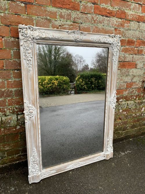 A Wonderful Useful Size Antique French 19th Century Carved Wood & Gesso Painted Overmantle Mirror.