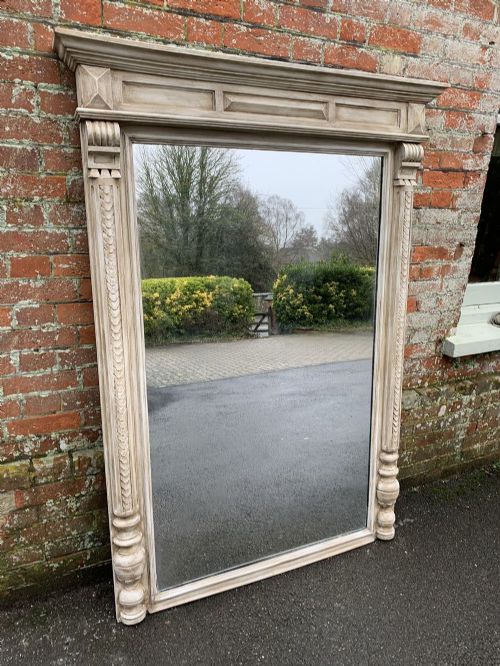 A Stunning Large Antique French 19th Century Carved Wood Painted Ribbed Column Framed Mirror.