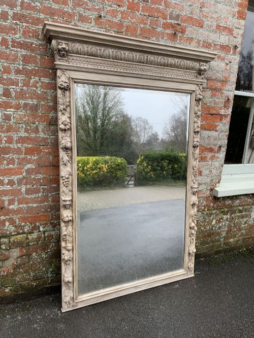 An Exceptional Large Antique French 19th Century Carved Wood Painted Fruit and Gargole Framed Mirror.
