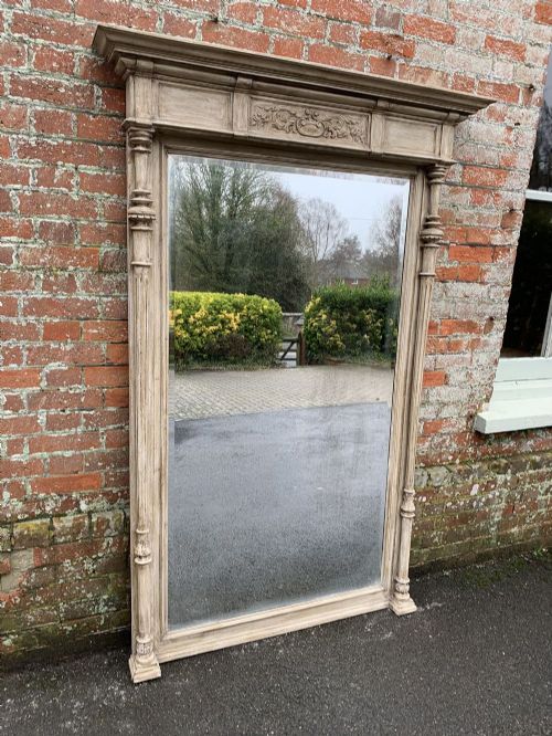 A Superb Large Antique French 19th Century Carved Wood Column Painted Mirror.